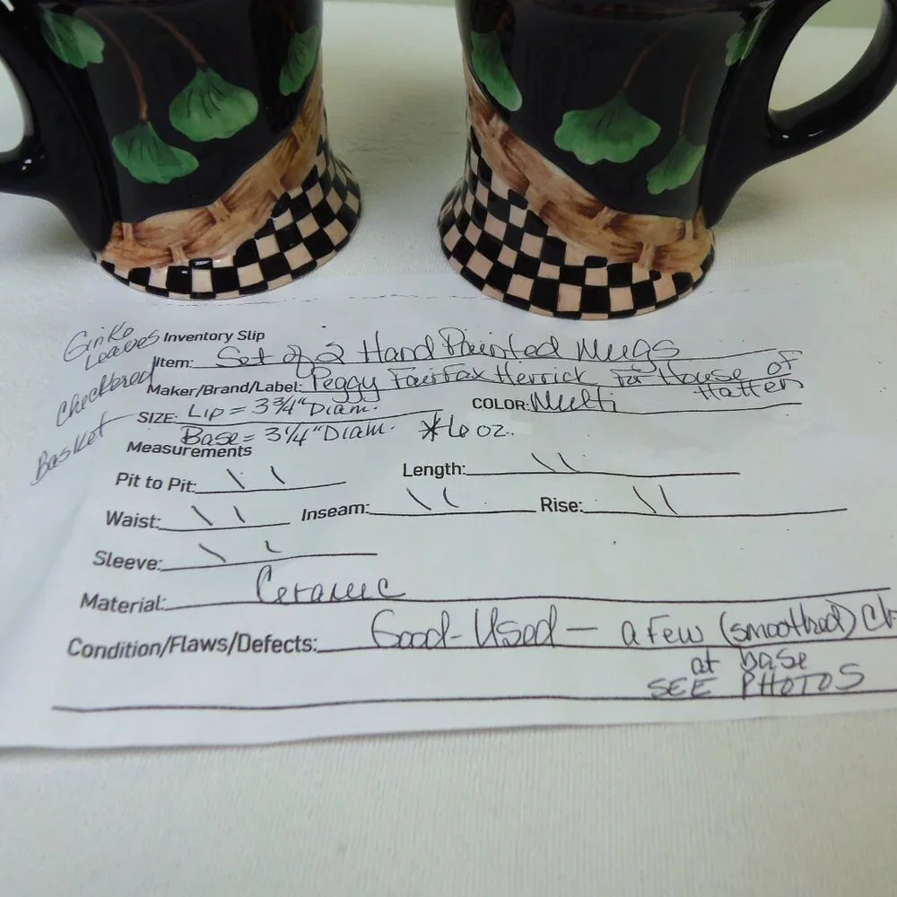 Peggy Fairfax Herrick /House of Hatten Ginko Leaves 6‎ oz Coffee Mugs Set of 2